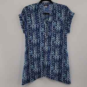 Cocomo Blue/White Chevron Print Blouse Top size S